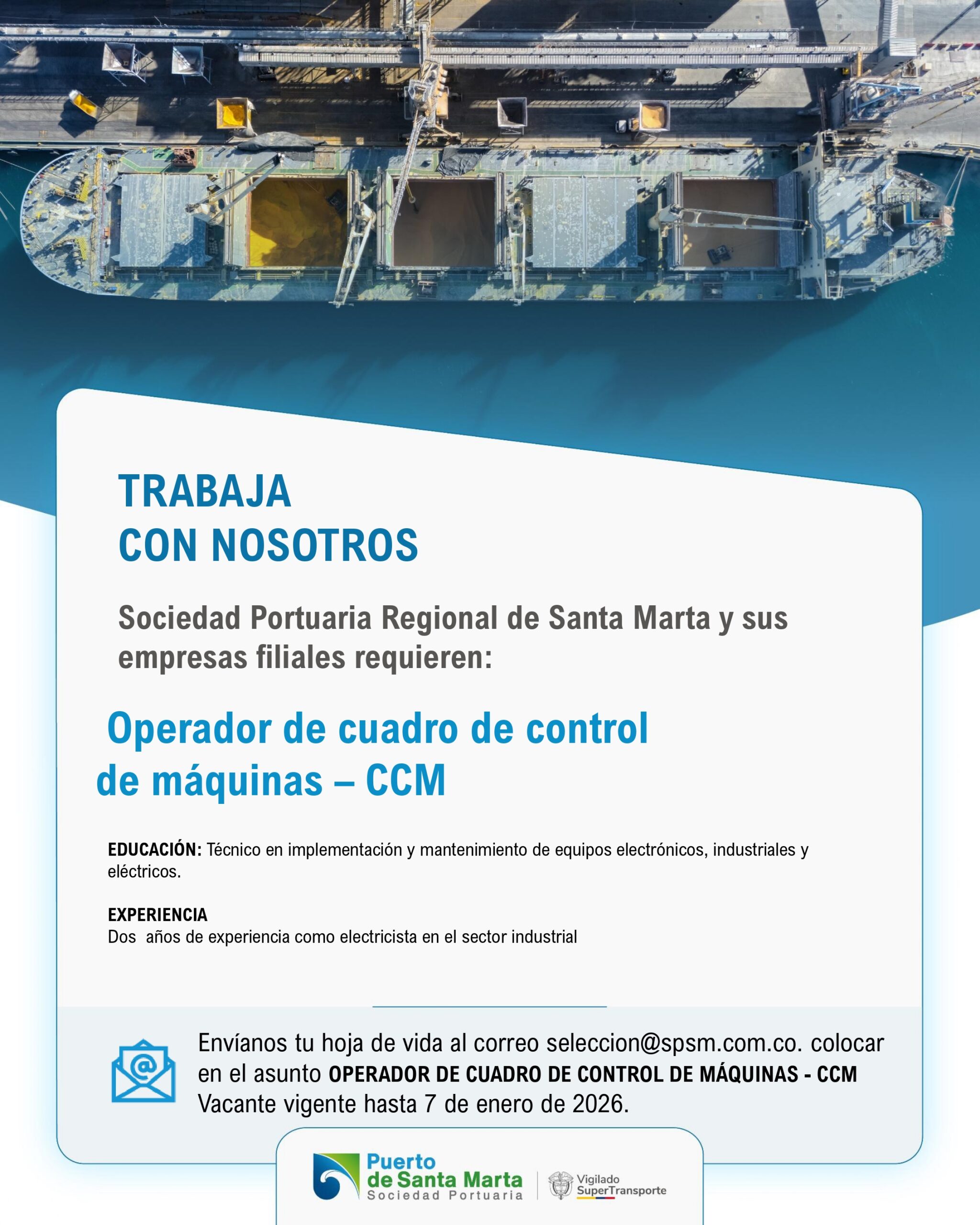 Convocatoria para Operador de Cuadro de Control de Máquinas – CCM