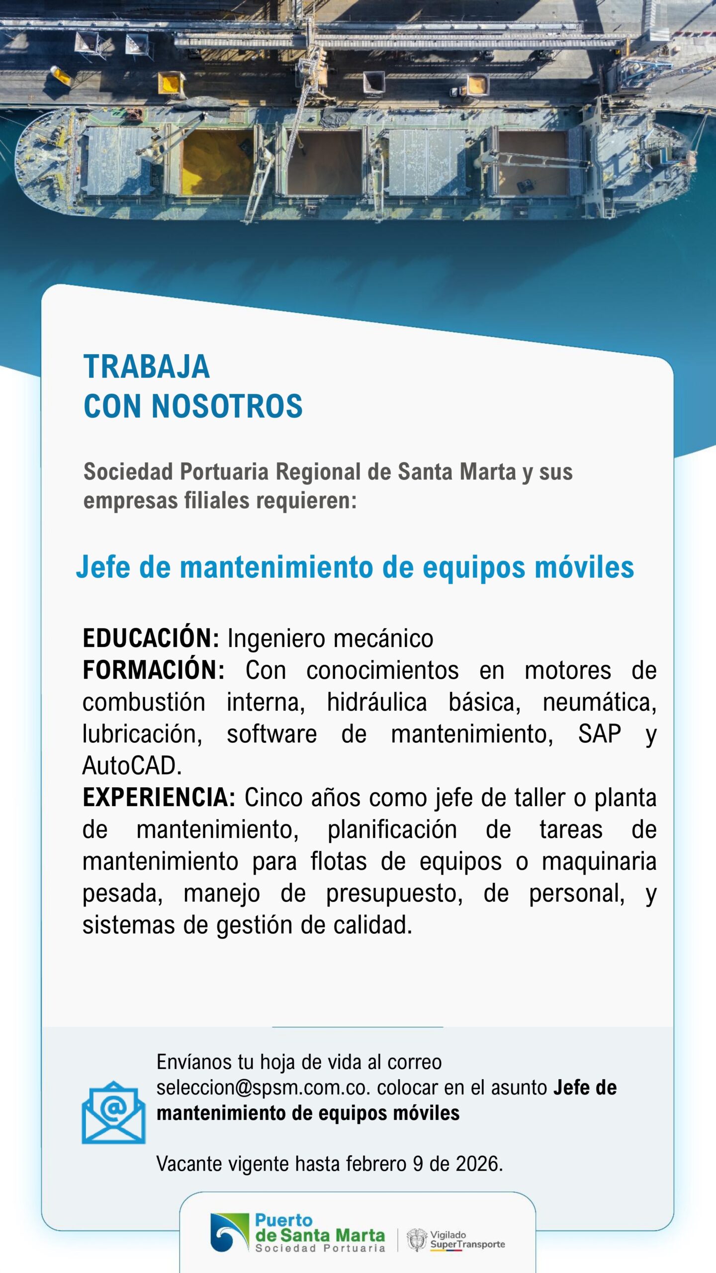 Convocatoria para Jefe de mantenimiento de equipos móviles